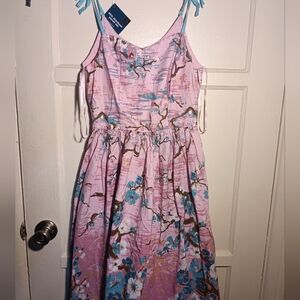 Hell Bunny Floral Pink and Blue Sleeveless Dress
